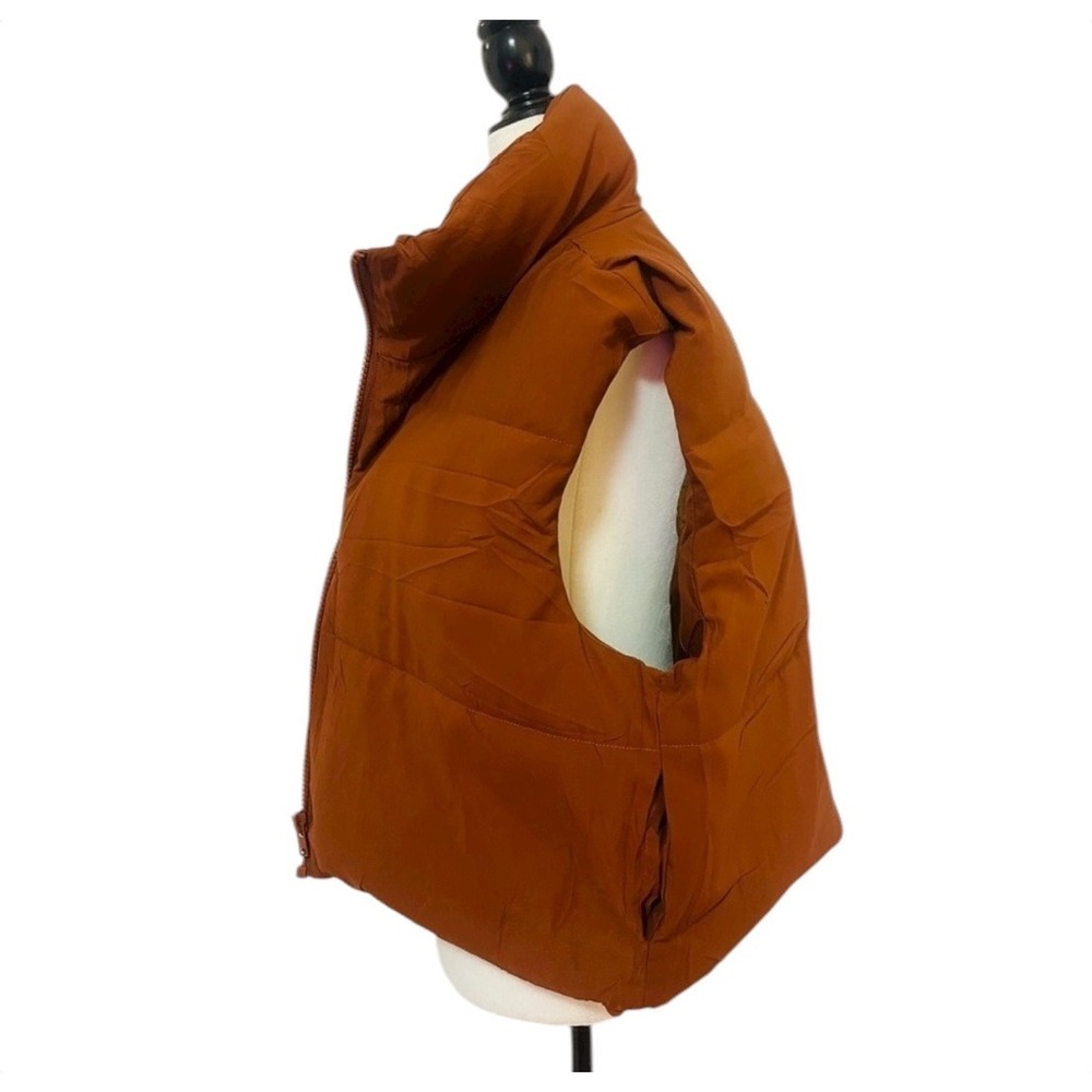 Puffer Shorty Vest Women's XL Brown Stand Collar Sleeveless Zip Up Outerwear - Picture 7 of 8